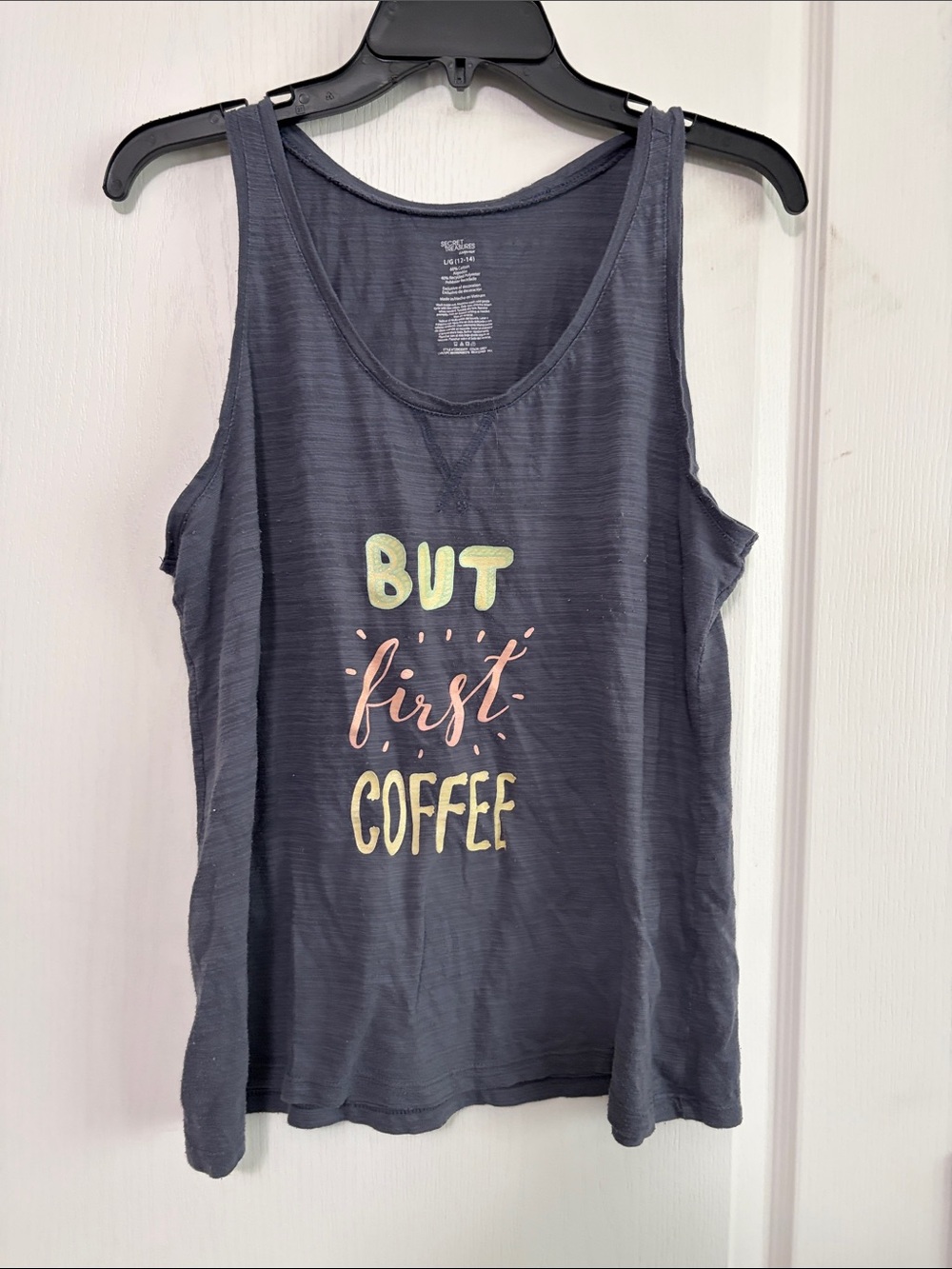 Pajama Top : Graphic Tank Top - "But First Coffee" in Charcoal